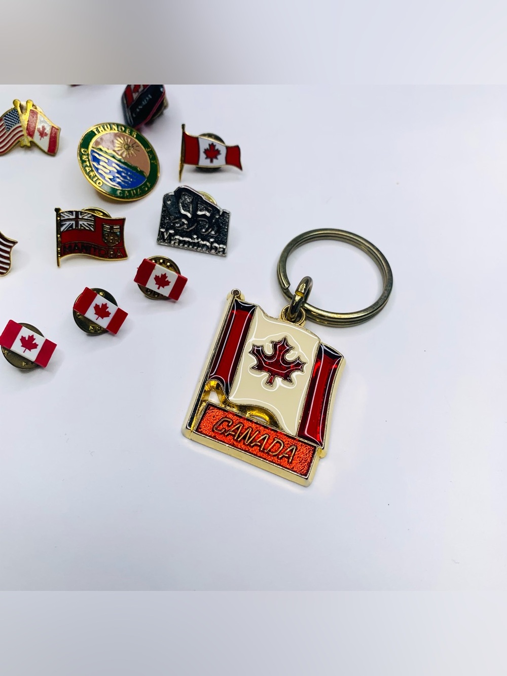 Canada Flag Pin & Keychain Lot - Red and White Maple Leaf - Picture 5 of 8